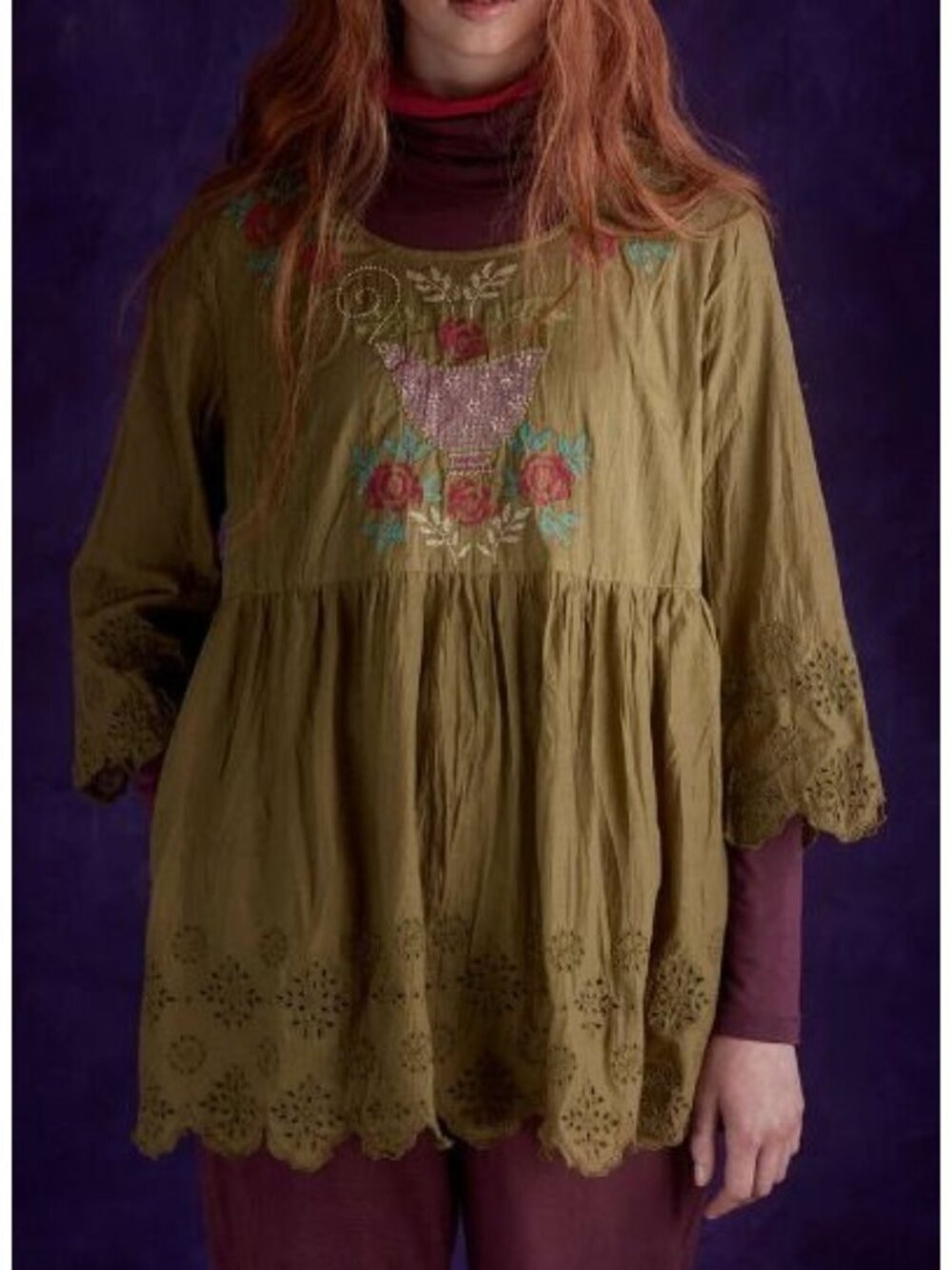 Gudrun Sjoden "Okarina" Eco-Friendly Shirt XL Moss Green Cotton Lagenlook New